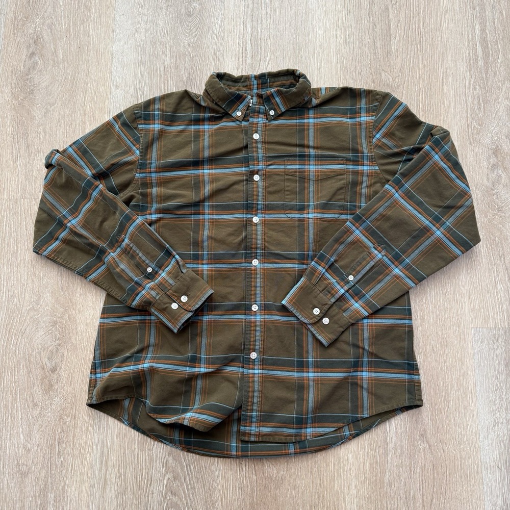 LL BEAN Shirt Mens L Signature Flannel‎ Plaid Slim Fit Button Up Cotton Brown